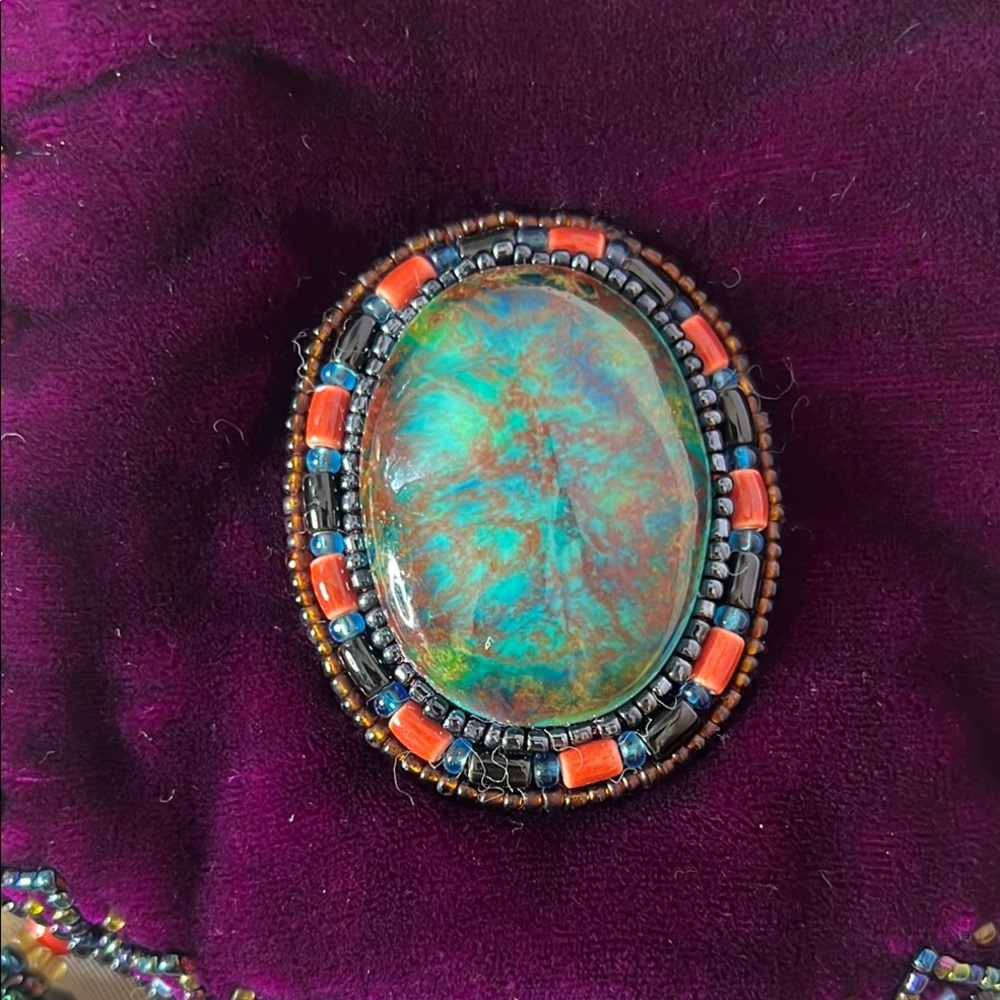 Vibrant Beaded Pouch with Turquoise Accent - Picture 7 of 10
